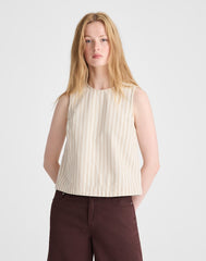 Denim Boxy Shell Top KHAKI SAND STRIPE