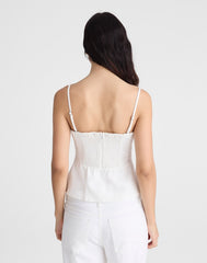 Airy Denim Ruched Squareneck Tank in Tile White TILE WHITE