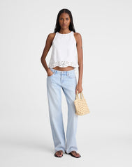 Denim Eyelet Shell Top in Tile White TILE WHITE