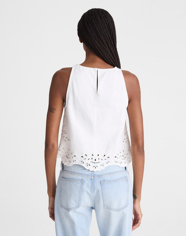 Denim Eyelet Shell Top in Tile White TILE WHITE