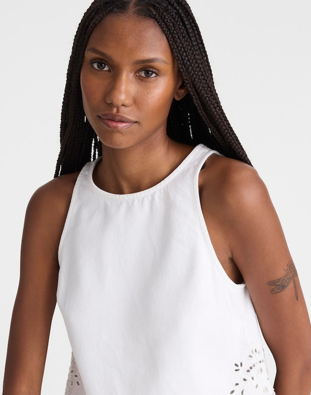 Denim Eyelet Shell Top in Tile White TILE WHITE