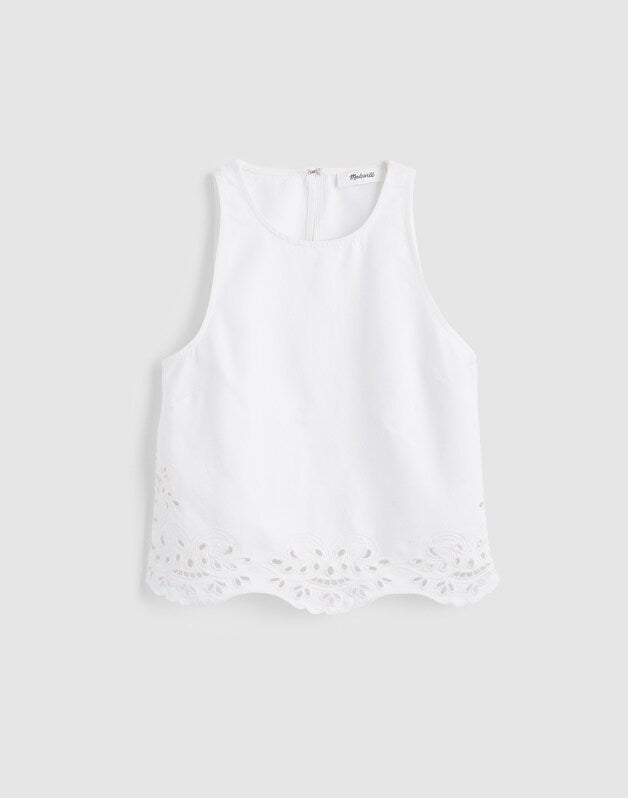 Denim Eyelet Shell Top in Tile White TILE WHITE