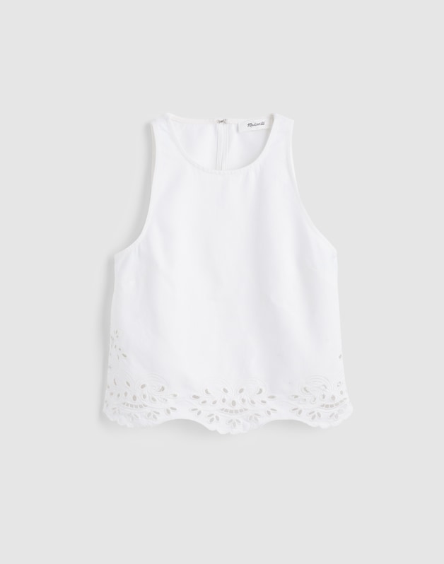 Denim Eyelet Shell Top in Tile White TILE WHITE