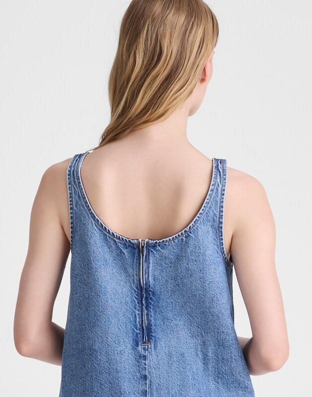 Denim Embroidered Mini Dress WORN MID INDIGO