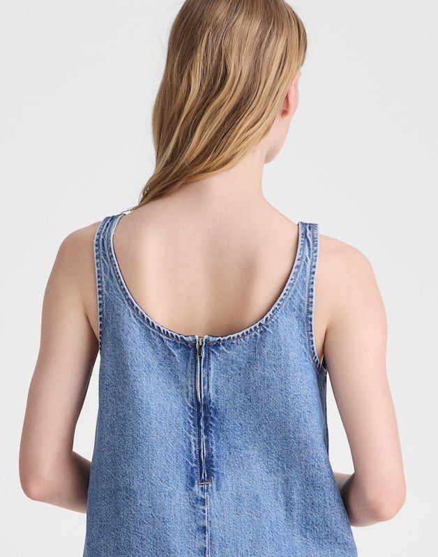 Denim Embroidered Mini Dress WORN MID INDIGO