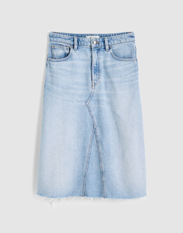 Denim Midi Skirt in Foster Wash FOSTER WASH