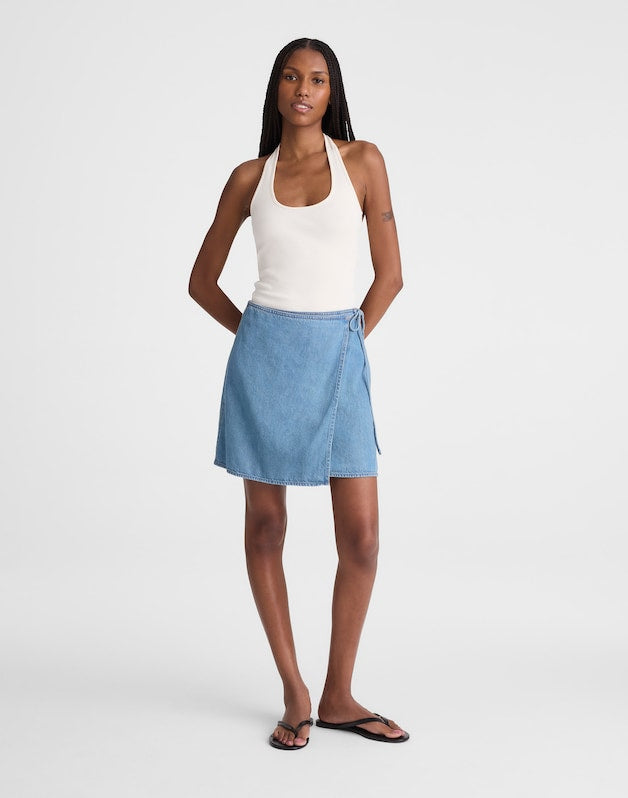 Airy Denim Wrap Mini Skirt LIDO WASH