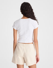 Denim Wrap Mini Skort KHAKI SAND STRIPE