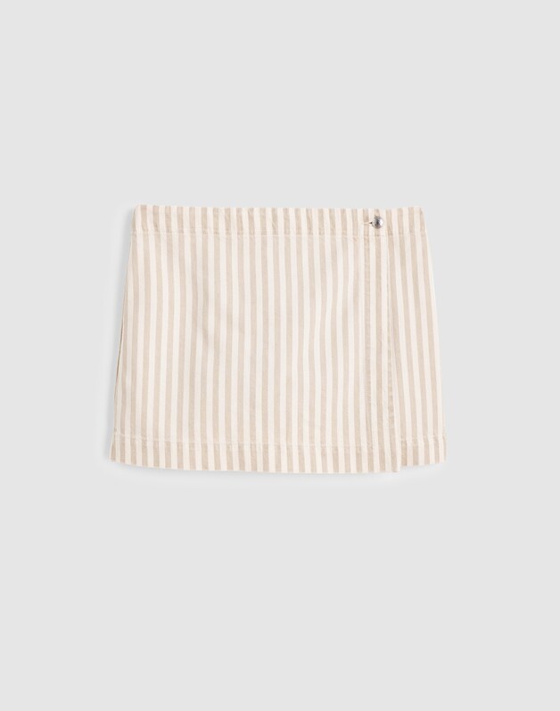 Denim Wrap Mini Skort KHAKI SAND STRIPE