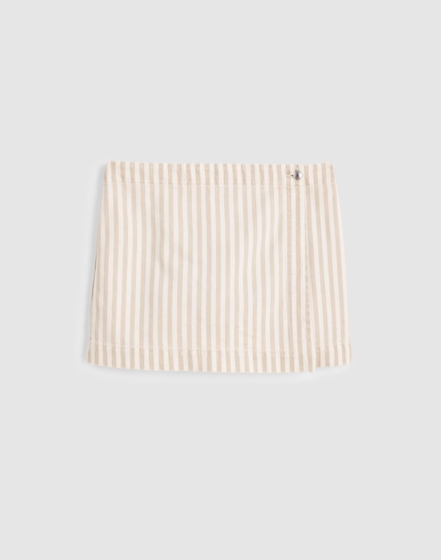 Denim Wrap Mini Skort KHAKI SAND STRIPE
