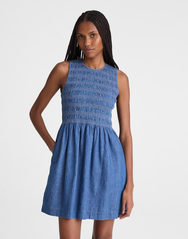 The Denim Melody Smocked Mini Dress COVE WASH
