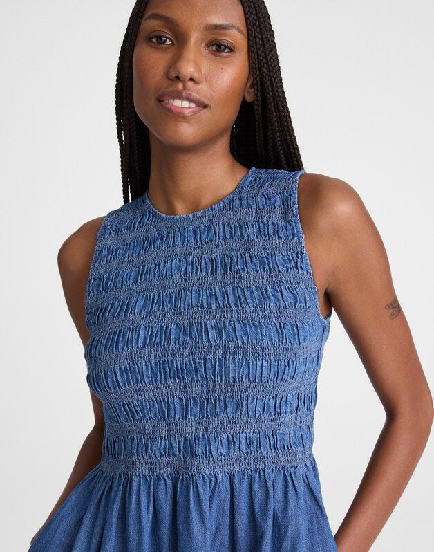 The Denim Melody Smocked Mini Dress COVE WASH