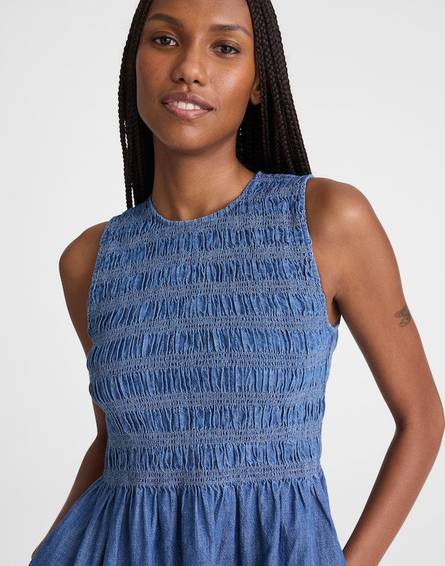 The Denim Melody Smocked Mini Dress COVE WASH