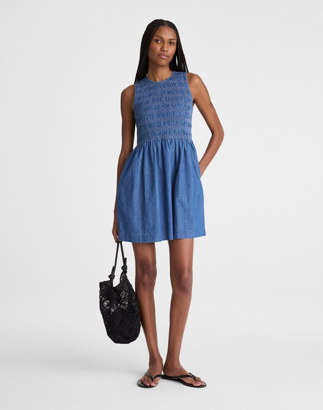 The Denim Melody Smocked Mini Dress COVE WASH