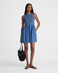 The Denim Melody Smocked Mini Dress COVE WASH