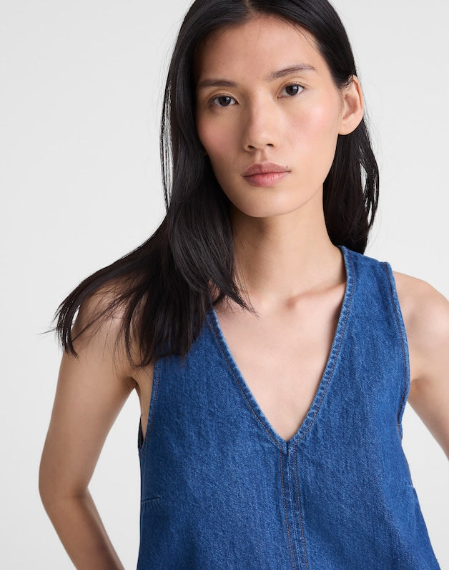 Denim V-Neck Sleeveless Mini Dress MARINA BLUE