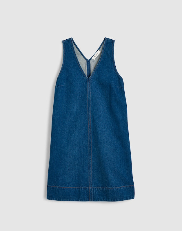 Denim V-Neck Sleeveless Mini Dress MARINA BLUE
