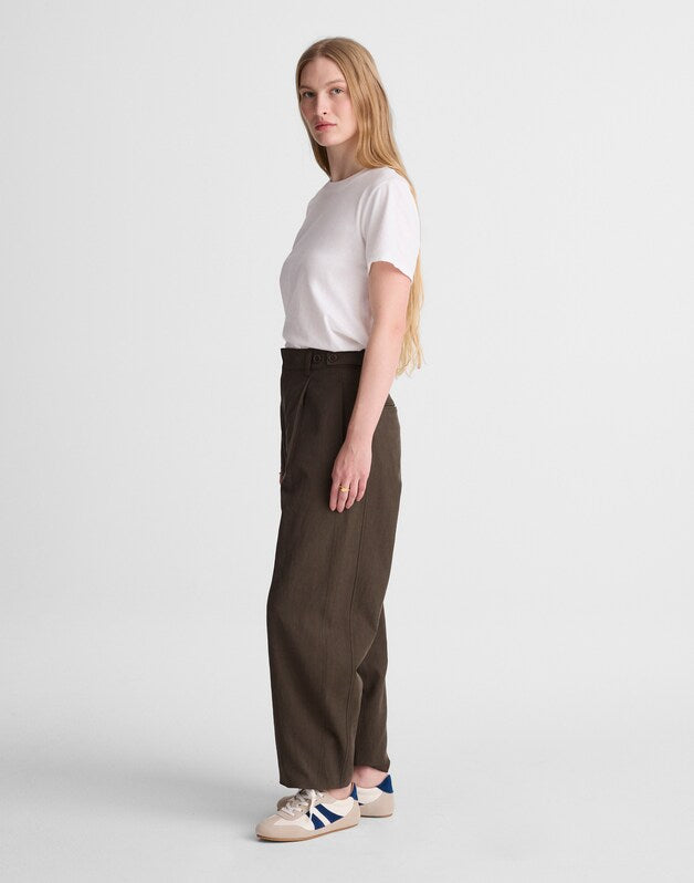 The Barrel-Leg Pant in Drapey Twill BURNISHED OLIVE