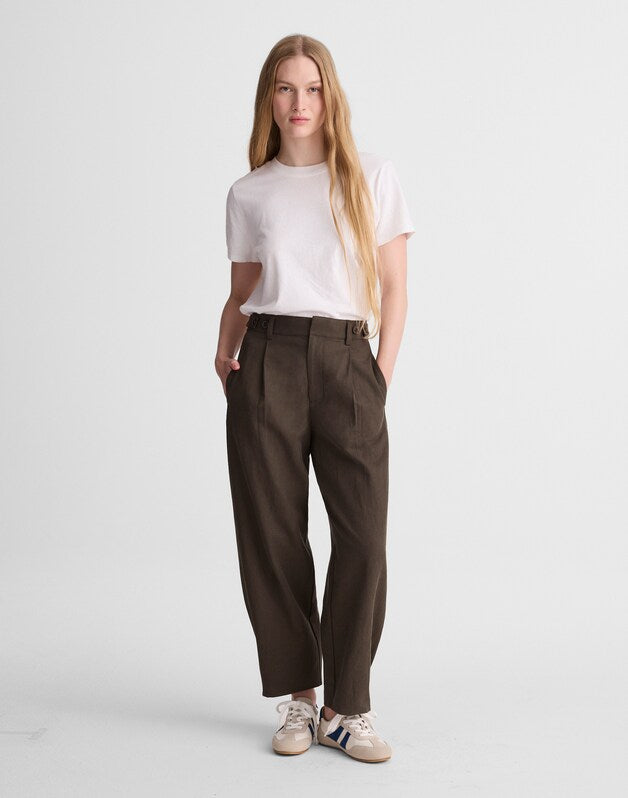 The Barrel-Leg Pant in Drapey Twill BURNISHED OLIVE