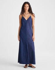 Airy Denim Maxi Slip Dress NOSTALGIC BLUE