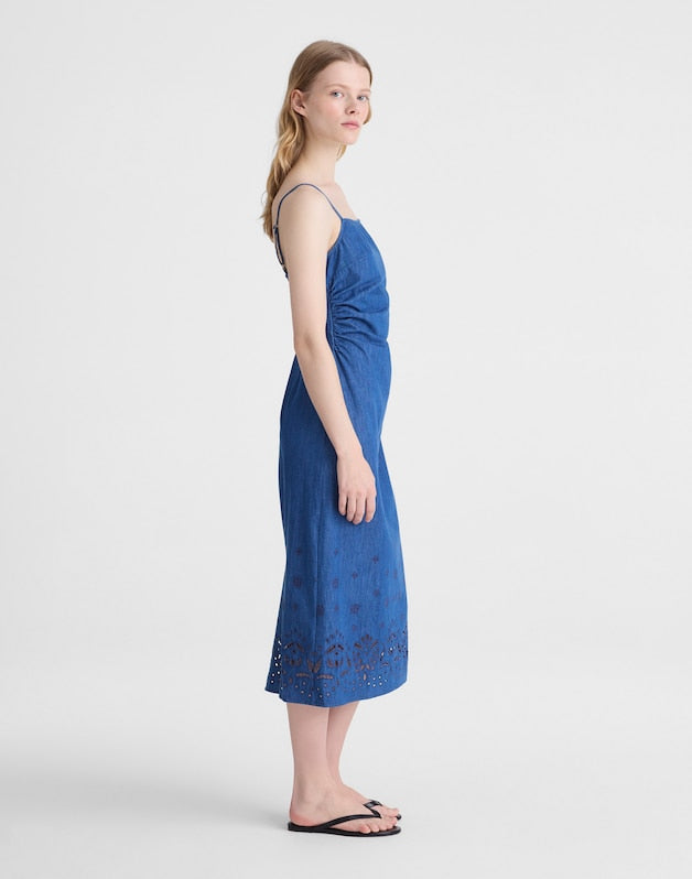 Denim Eyelet Midi Dress CLAIRMONT WASH