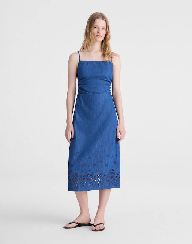 Denim Eyelet Midi Dress CLAIRMONT WASH