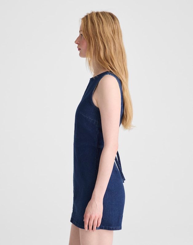 Denim Boatneck Skort Romper NOSTALGIC BLUE