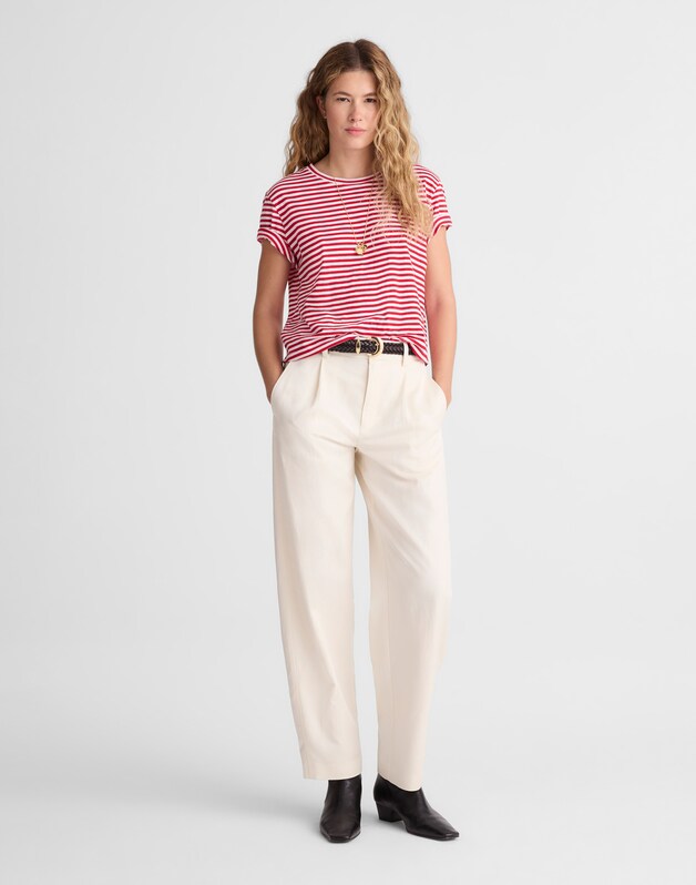 The Short Barrel-Leg Pant in Drapey Twill VINTAGE IVORY