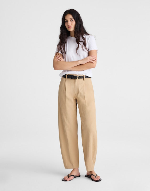 The Barrel-Leg Pant in Drapey Twill BRIGHT FAWN
