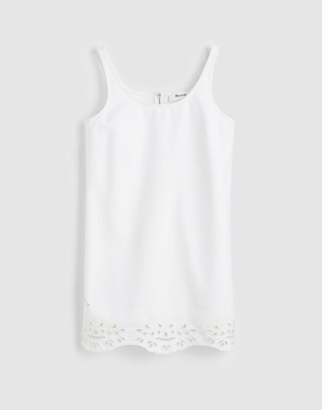 Denim Eyelet Mini Shift Dress TILE WHITE