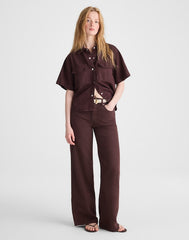 Airy Denim Utility-Pocket Shirt BURNT COCOA