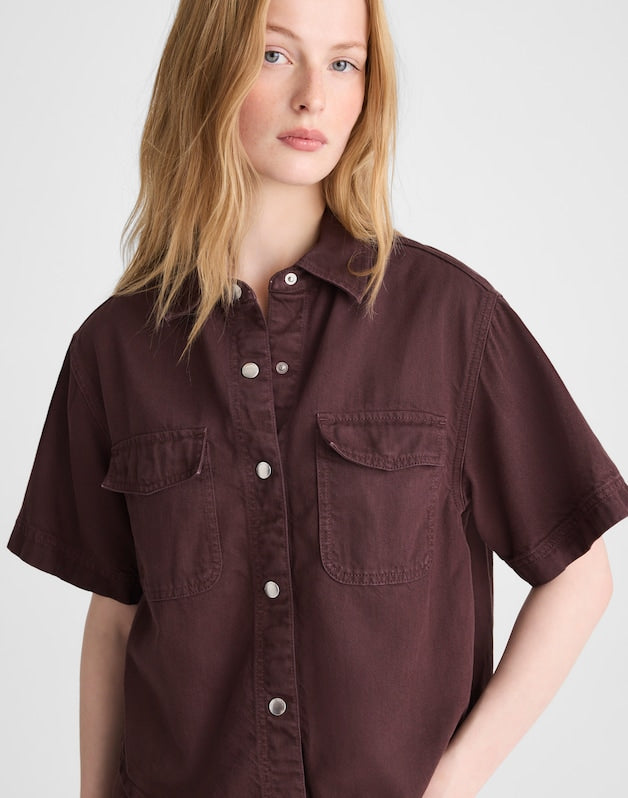 Airy Denim Utility-Pocket Shirt BURNT COCOA