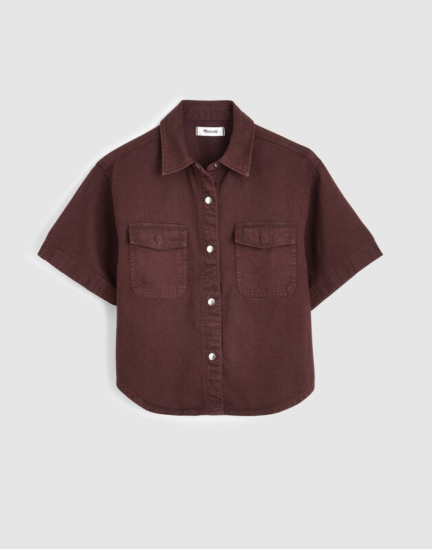Airy Denim Utility-Pocket Shirt BURNT COCOA