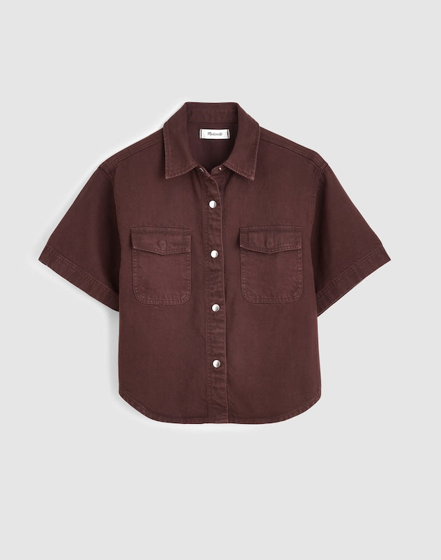 Airy Denim Utility-Pocket Shirt BURNT COCOA