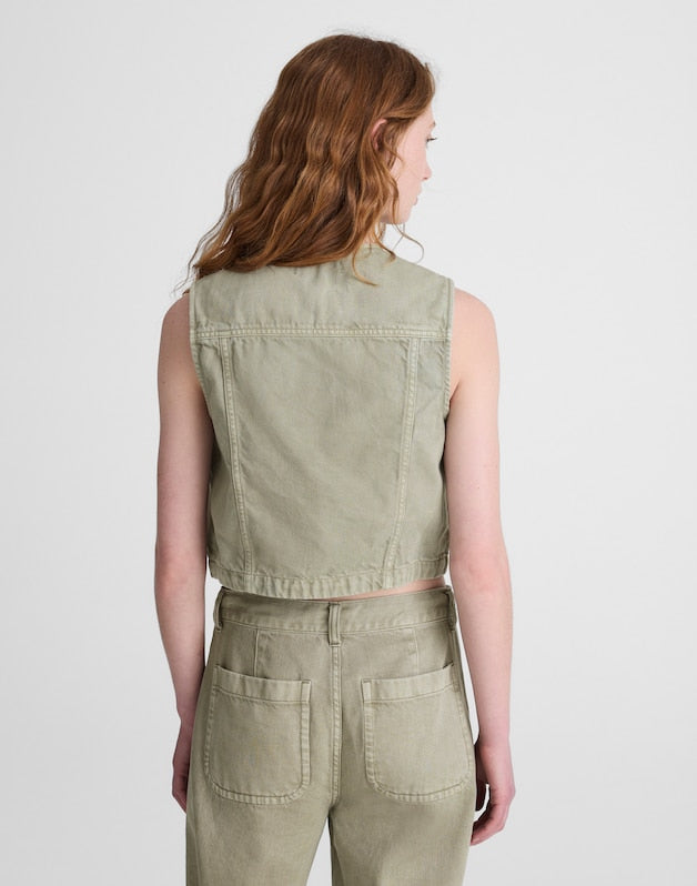 Cropped Vest in Airy Denim SAGEBRUSH