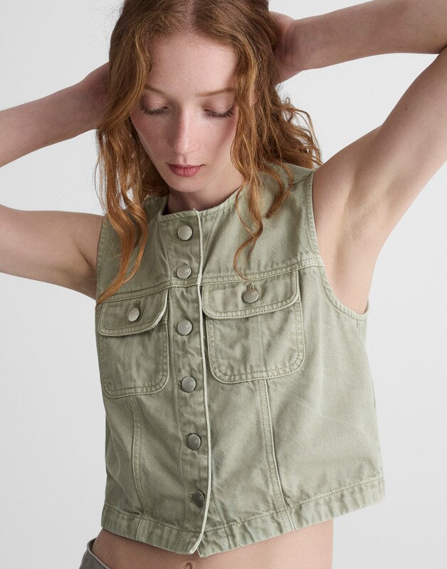 Cropped Vest in Airy Denim SAGEBRUSH