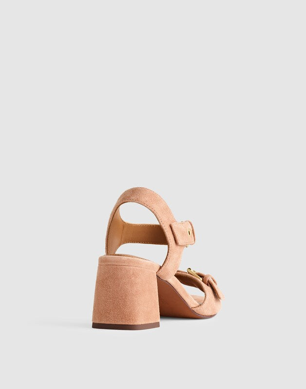 The Neeka Ankle-Strap Heeled Sandal in Suede WARM UMBER