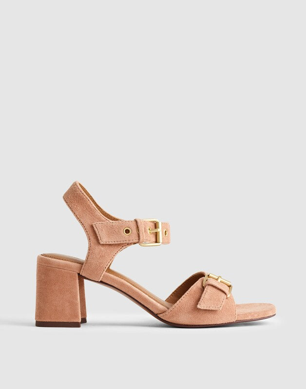 The Neeka Ankle-Strap Heeled Sandal in Suede WARM UMBER