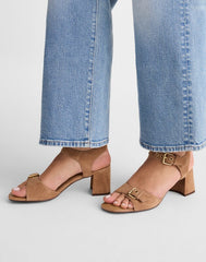 The Neeka Ankle-Strap Heeled Sandal in Suede TAWNY KHAKI