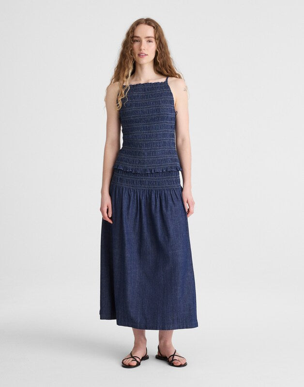 Denim Smocked Tank DARK COVE WASH