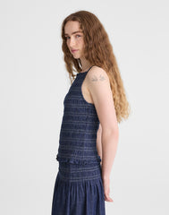 Denim Smocked Tank DARK COVE WASH