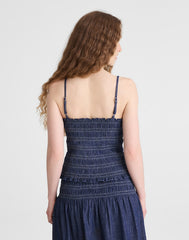 Denim Smocked Tank DARK COVE WASH