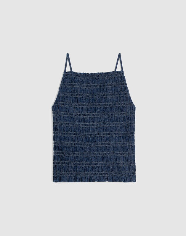 Denim Smocked Tank DARK COVE WASH