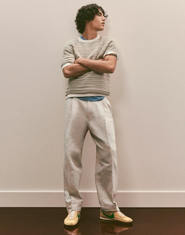 Double-Pleated Trousers in Meridian Linen Blend FORM GREY