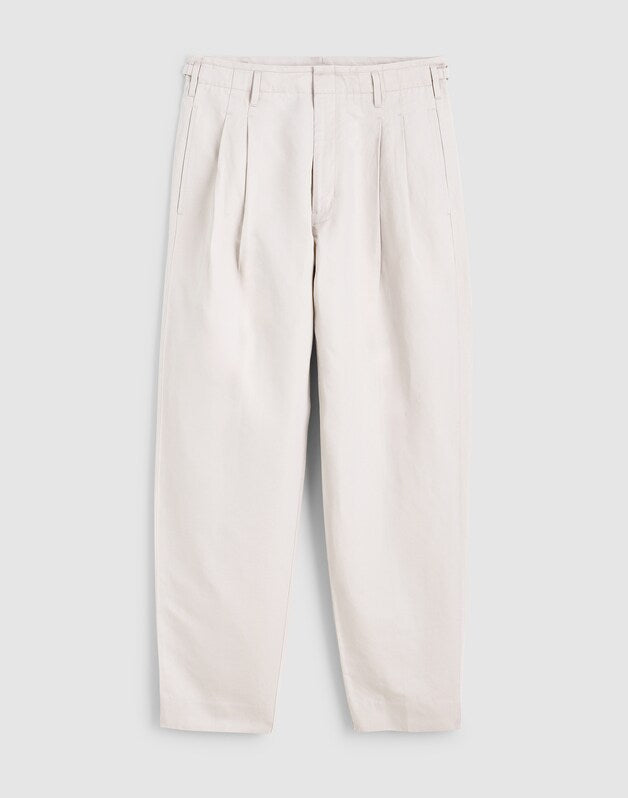 Double-Pleated Trousers in Meridian Linen Blend FORM GREY