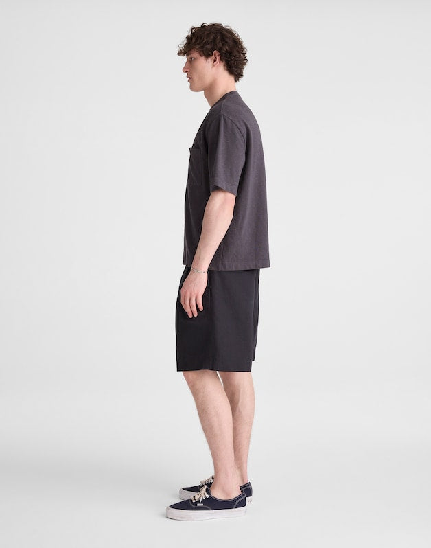 Double-Pleated Shorts in Meridian Linen Blend BLACK