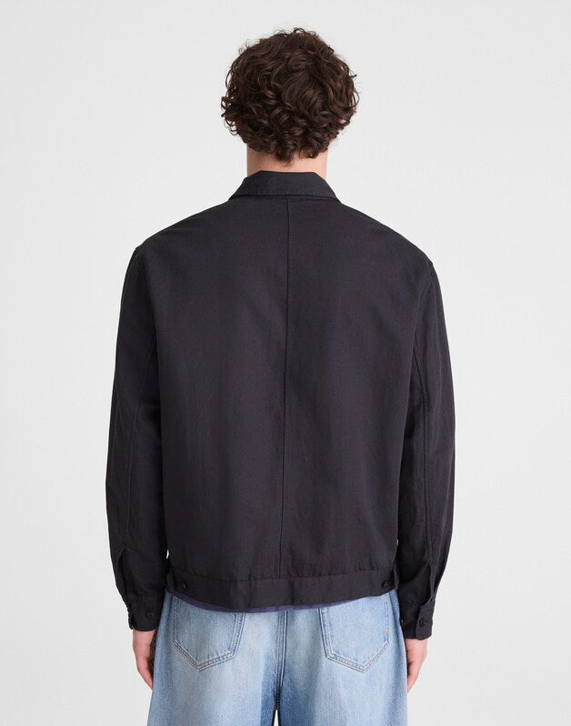 Zip-Front Jacket in Meridian Linen Blend BLACK