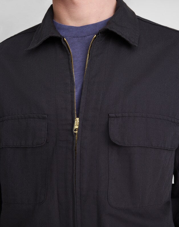 Zip-Front Jacket in Meridian Linen Blend BLACK