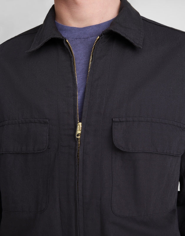 Zip-Front Jacket in Meridian Linen Blend BLACK