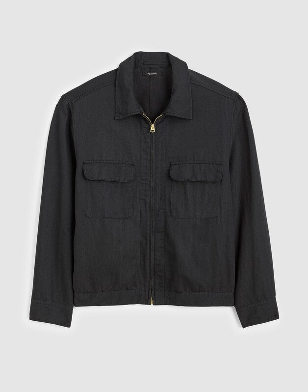 Zip-Front Jacket in Meridian Linen Blend BLACK